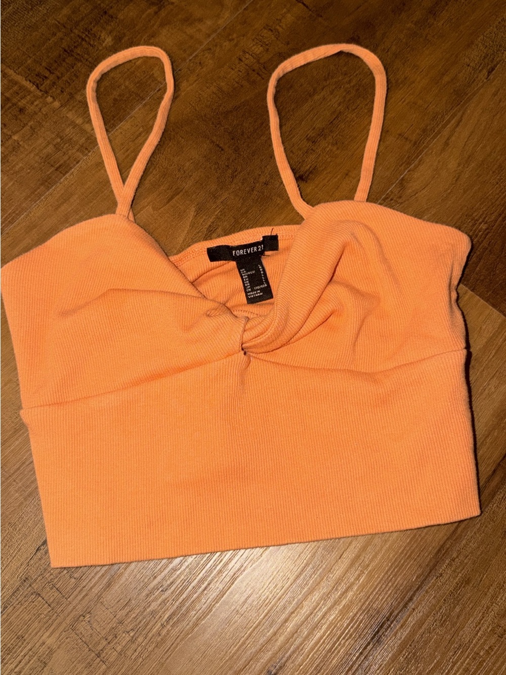 Forever 21 Peach-Orange Ribbed Twist-Front Crop Tank
